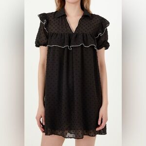 Free the Roses Mini Dress M Ruffle Swiss Dot Babydoll Fairy Grunge Puff Sleeve